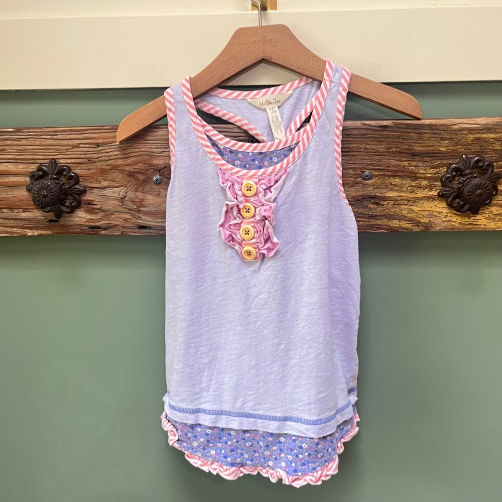 Matilda Jane Girls Purple Floral Striped Ruffle Racerback Tank Top Size 8